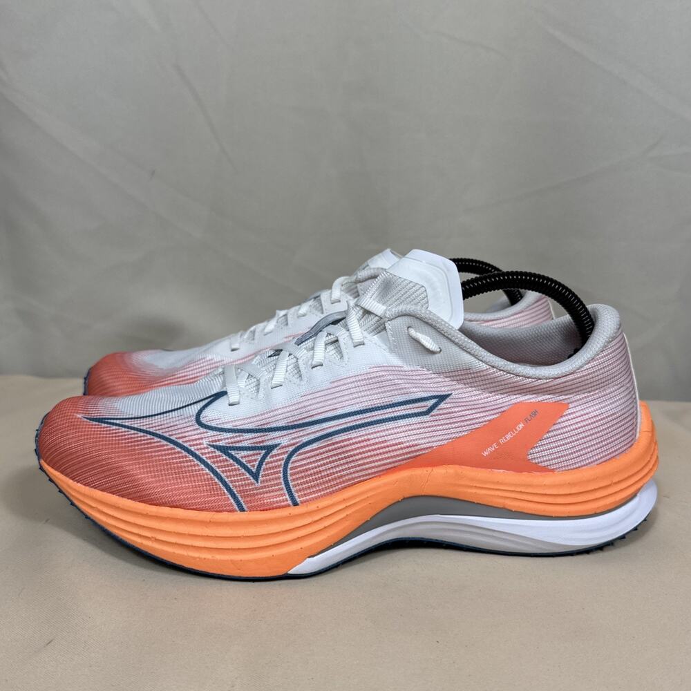 Mizuno Wave Rebellion Flash Men 10 Running Shoes White Orange Gym Speed Trainer